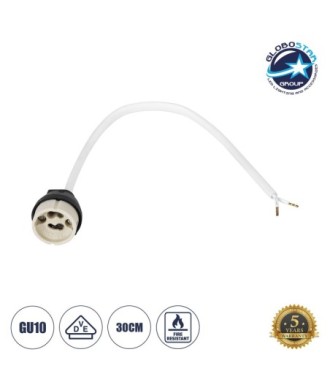 GloboStar® LAMPHOLDER 60499 Ντουί GU10 Πορσελάνης με 30cm VDE Καλώδιο & Anti-Fire Protection High Resistance Tube - ᐊVDEᐅ Certified - IP20 - Φ3.5 x Μ32cm - 5 Years Warranty